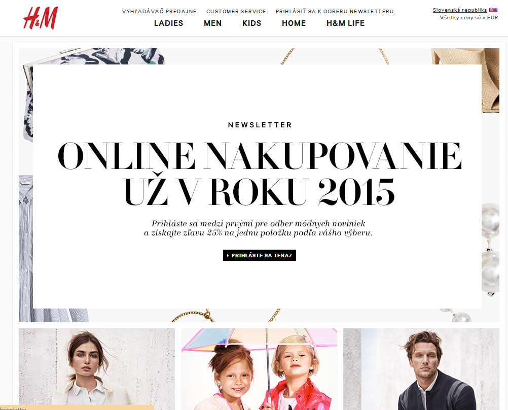 H&M откроет в 2015 г. интернет-магазин для клиентов из Словакии